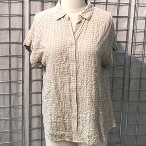 Rayon textured gingham blouse, cap sleeve